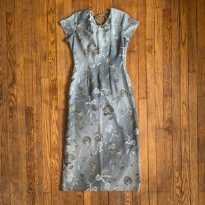 Vintage 90's Green Short Sleeve Floral Maxi Dress with Ombre effect